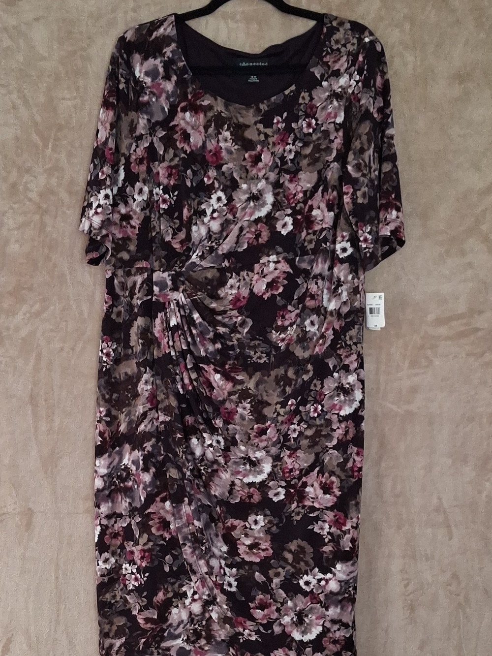 connected apparel Plum Floral Ruched Midi Dress